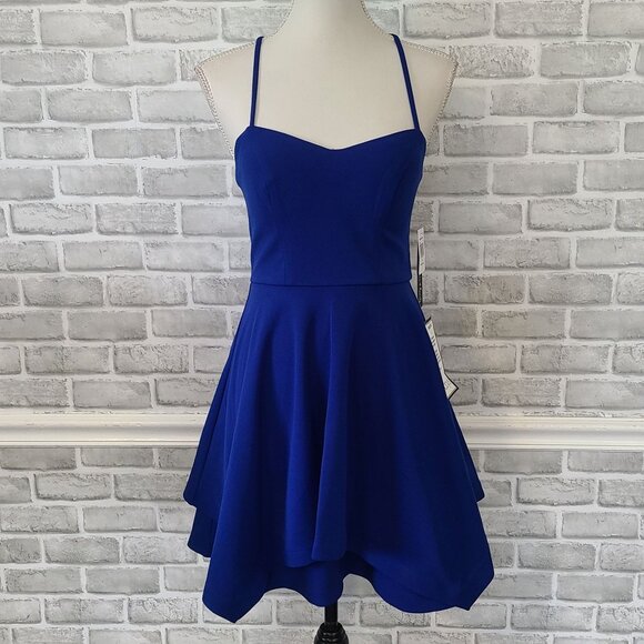 SEQUIN HEARTS Blue Short Fit and Flare Party Dress Juniors Small Hoco Dance NEW - Picture 1 of 8